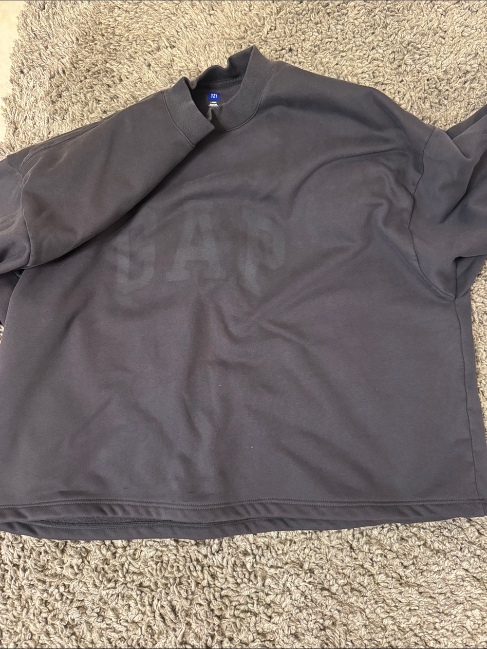 Yeezy gap cropped padded shoulder GAP Men's Dark Charcoal Logo Crewneck Sweater